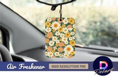 Retro floral pattern with daisies on green Air Freshener PNG Product Image 1