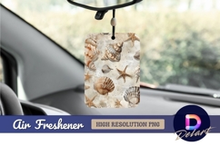 Seashells and starfish on sandy beach Air Freshener PNG Product Image 1