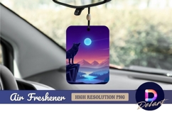 Wolf howling at moon over fantasy landscape Air Freshener Pn Product Image 1