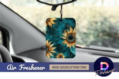 Golden sunflowers on teal abstract Air Freshener PNG Product Image 1