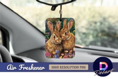 Two brown rabbits surrounded by colorful flowers Air Freshen Product Image 1