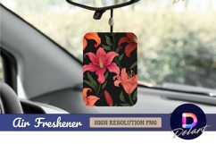 Colorful lily flowers pattern on black Air Freshener PNG Product Image 1