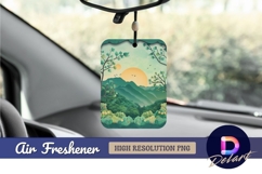Serene mountain landscape with rising Air Freshener PNG Product Image 1