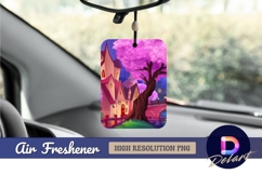 Cartoon village with pink cherry blossom tree Air Freshener Product Image 1