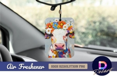 Colorful cow portrait with flower crown Air Freshener PNG Product Image 1