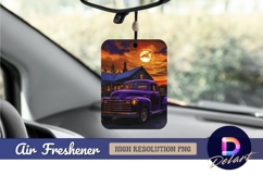 Purple truck at sunset with vintage house Air Freshener PNG Product Image 1