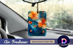 Orange flowers on flowing blue background air freshener png Product Image 1