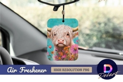 Highland cow in flowers digital painting Air Freshener PNG Product Image 1
