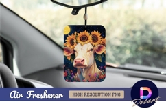 Cow with sunflower crown under moonlit Air Freshener PNG Product Image 1