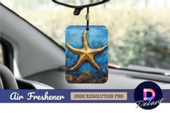 Golden starfish on blue textured seascape Air Freshener PNG Product Image 1