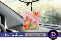 Watercolor pink tulips and orange butterflies Air Freshener Product Image 1