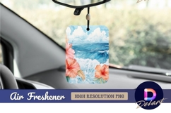 Watercolor ocean waves hibiscus flowers Air Freshener PNG Product Image 1