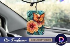 Watercolor butterfly on hibiscus flowers Air Freshener PNG Product Image 1