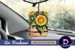 Watercolor sunflowers in wooden crate air freshener png Product Image 1