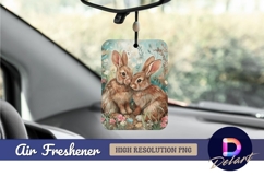 Two cute rabbits surrounded by floral Air Freshener PNG Product Image 1