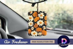 Orange and white daisy pattern on black Air Freshener PNG Product Image 1