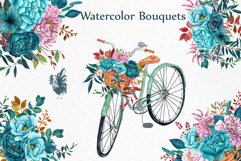 Watercolor floral bicycle clipart Product Image 1