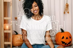 Halloween T-Shirt Mockup Women, White T-Shirt Mockup, d43 Product Image 1