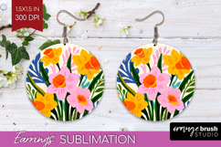 Daffodil Modern Floral Round Earrings Sping Flower PNG Product Image 1
