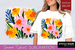 Daffodil Modern Floral Square Tshirt Background Sping Flower Product Image 1
