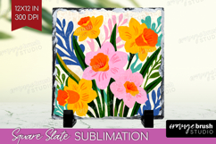 Daffodil Modern Floral Slate PNG Sping Flower Square Slate Product Image 1