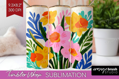 Daffodil Modern Floral Tumbler Wrap Sping Flower Tumbler PNG Product Image 1