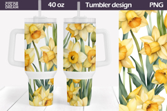 Watercolor Daffodils Tumbler PNG | Spring Floral Wrap Product Image 1