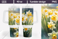 Watercolor Daffodils Tumbler PNG | Spring Floral Wrap Product Image 1