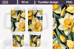 Watercolor Daffodils Tumbler PNG | Spring Floral Wrap Product Image 1