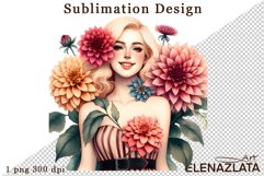 Watercolor dahlia girl flowers clipart, flowers Sublimation Product Image 1
