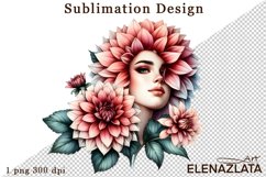 Watercolor dahlia girl flowers clipart, flowers Sublimation Product Image 1