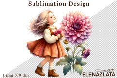 Watercolor dahlia girl flowers clipart, flowers Sublimation Product Image 1