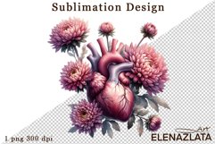 Watercolor dahlia flowers heart clipart, flowers Sublimation Product Image 1