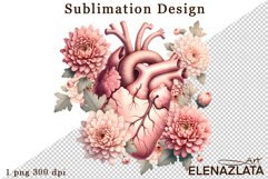 Watercolor dahlia flowers heart clipart, flowers Sublimation Product Image 1