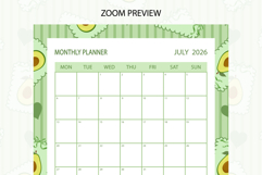 Avocado Coquette Heart Stripe Monthly Planner For July 2026 Product Image 3