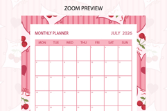 Cherry Coquette Heart Stripe Monthly Planner For July 2026 Product Image 3