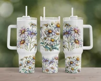 Floral Daisies Tumbler Wrap DIY Template - 40oz Sublimation Product Image 3