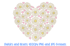 Daisies and Hearts Floral Flower Wreath Clipart PNG 