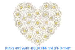 Daisies and Swirls Floral Flower Wreath Clipart PNG 