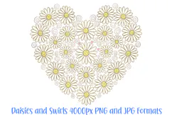Daisies and Swirls Floral Flower Wreath Clipart PNG 