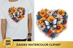 Valentine&#039;s Day daisies Watercolor Clipart Product Image 1