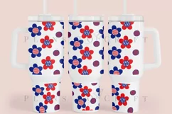 daisy 4th of july  40oz quencher tumbler sublimation full wrap high resolution transparant background