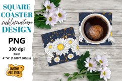 Flowers square coaster design. Daisy sublimation coaster Product Image 1