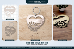 Daisy Flower Heart Keychain Laser Cut Product Image 3