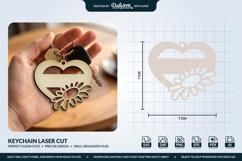 Daisy Flower Heart Keychain Laser Cut Product Image 1
