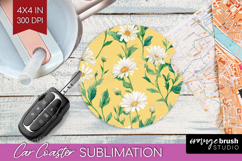 Daisy Flowers Car Coaster - Summer Coaster PNG Sublimation Product Image 1