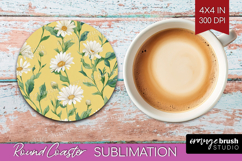 Daisy Flowers Round Coaster - Summer Coaster PNG Sublimation Product Image 1