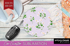 Daisy Flowers Car Coaster - Summer Coaster PNG Sublimation Product Image 1
