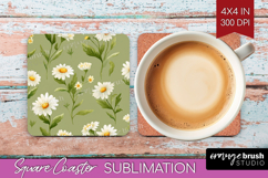 Daisy Flowers Square Coaster - Summer Coaster PNG Product Image 1