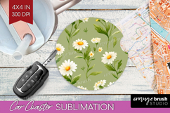 Daisy Flowers Car Coaster - Summer Coaster PNG Sublimation Product Image 1